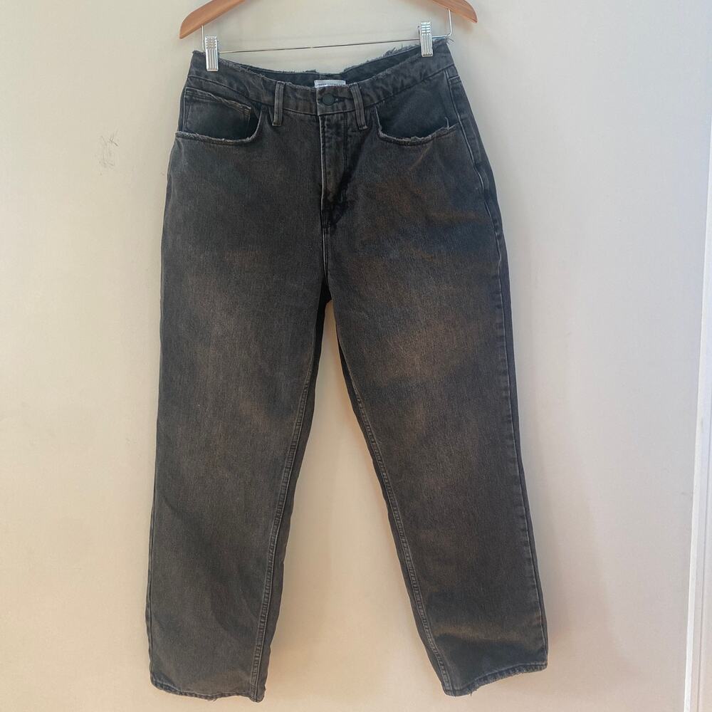 GOOD AMERICAN 90s Duster Straight Leg High Rise Jeans Black 250